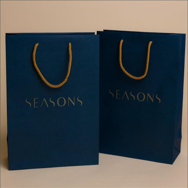 SEASONS Deep blue shopping bag with golden cords